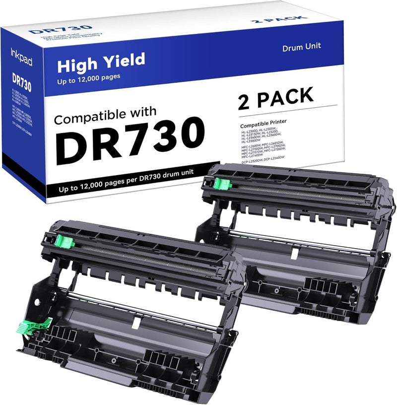 iNKPAD DR730 Drum Unit Compatible Replacement for DR-730 Drum Units to use with MFC-L2710DW MFC-L2750DW HL-L2390DW HL-L2395DW HL-L2350DW DCP-L2550DW HL-L2370DW Printers (2 Drum, NOT Toner) - Image 1